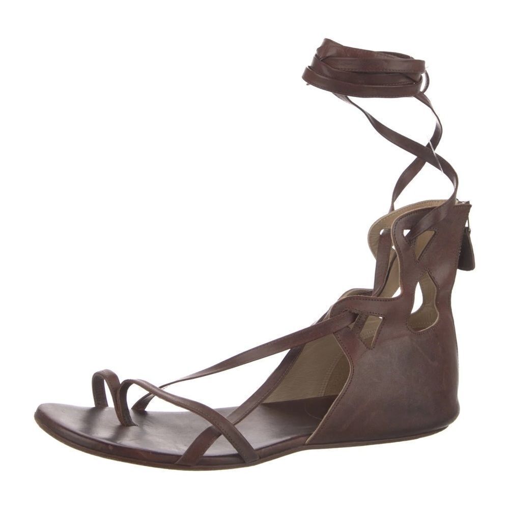 Chanel Interlocking CC Logo Leather Gladiator Sandals 38